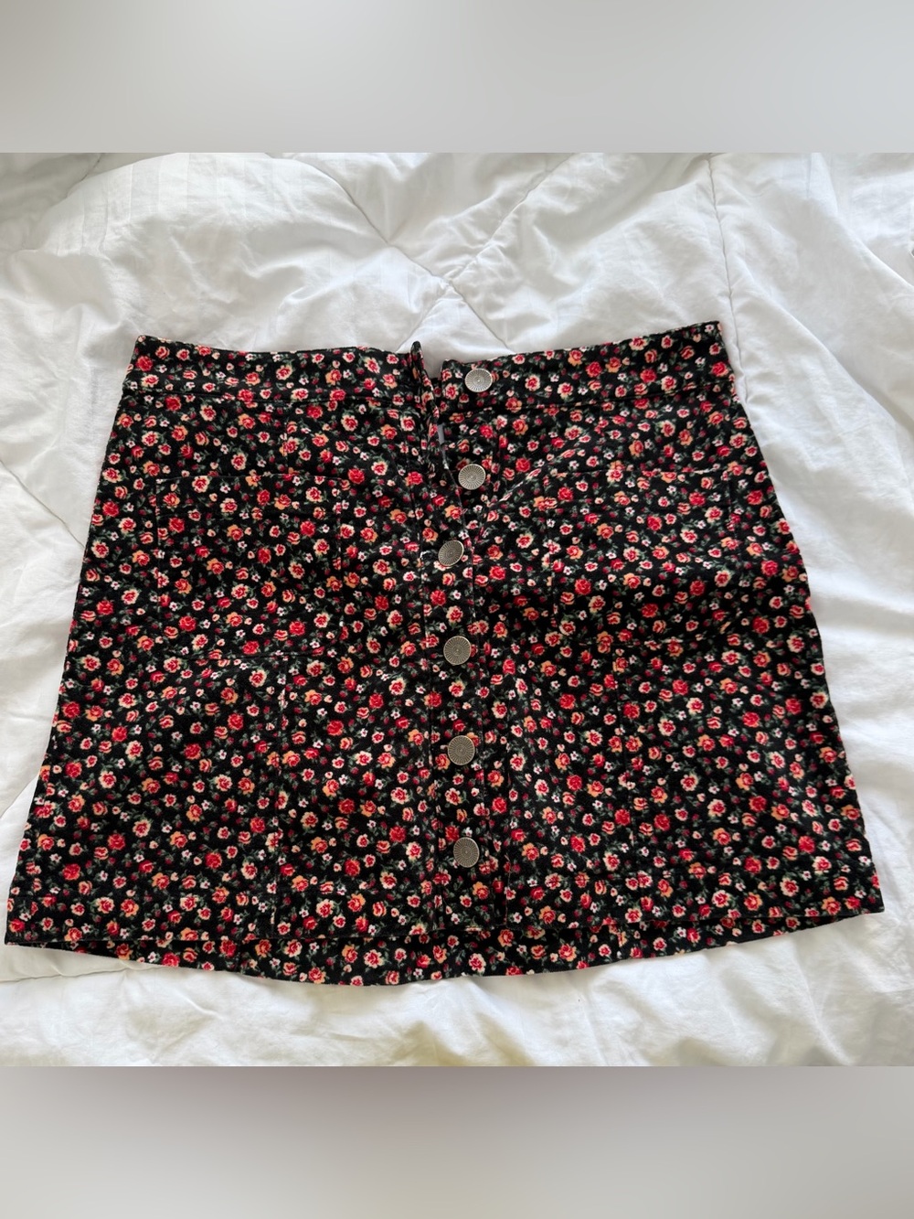 Forever 21 Black Mini Skirt with Red Floral Print